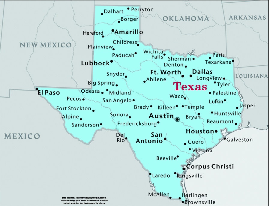 Texas Map Showing Cities